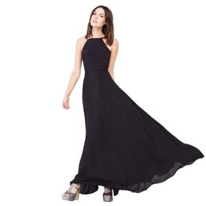 REFORMATION Noelle High Neckline Open Back Maxi Dress Gown Black Formal S